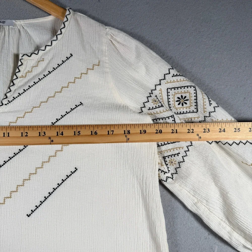 Madewell MD132 Cream Embroidered‎ Cotton Crinkle Gauze Peasant Blouse XS SP21